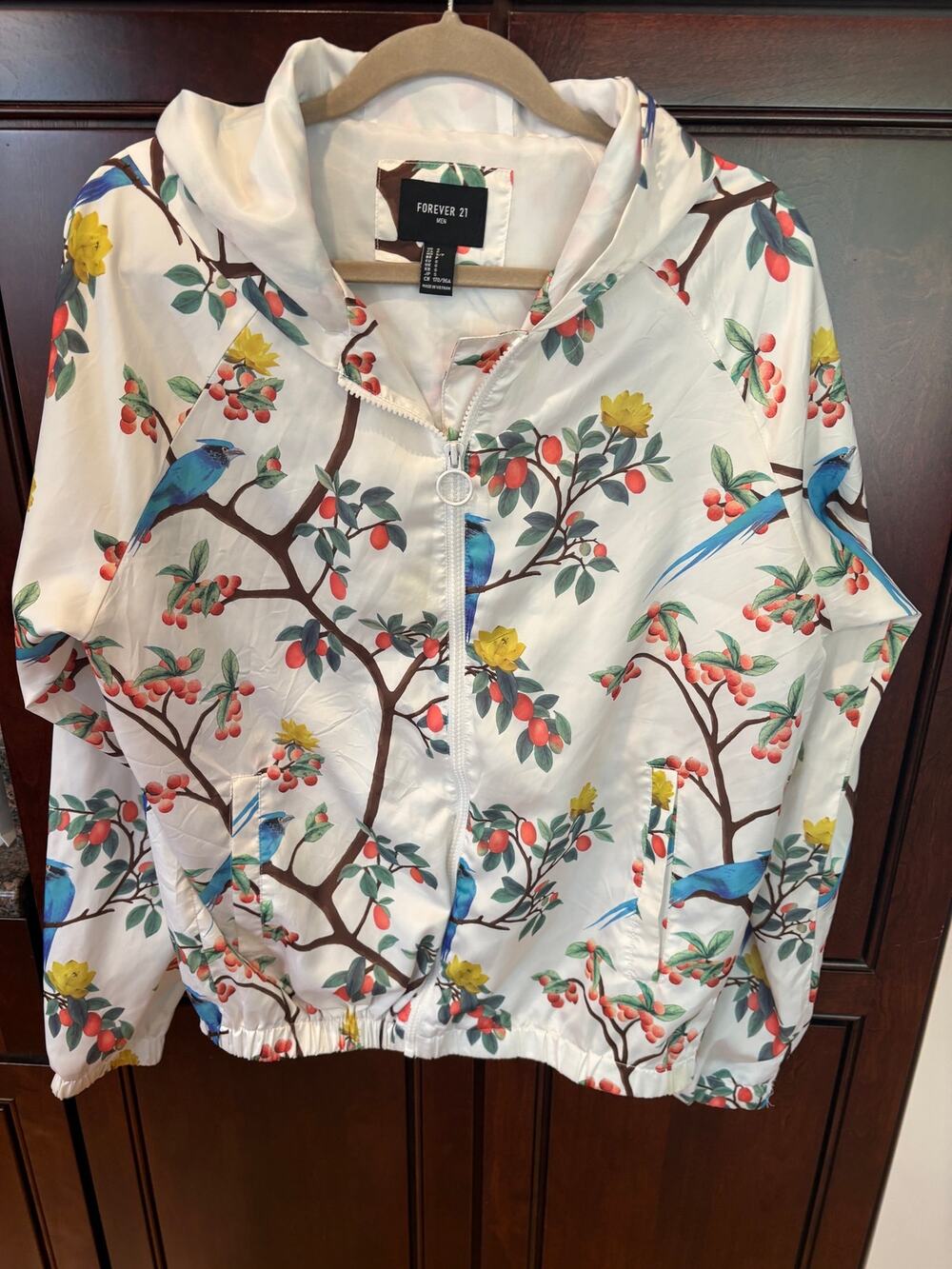 Forever 21 White Birds of Paradise Print Windbreaker Jacket Size S